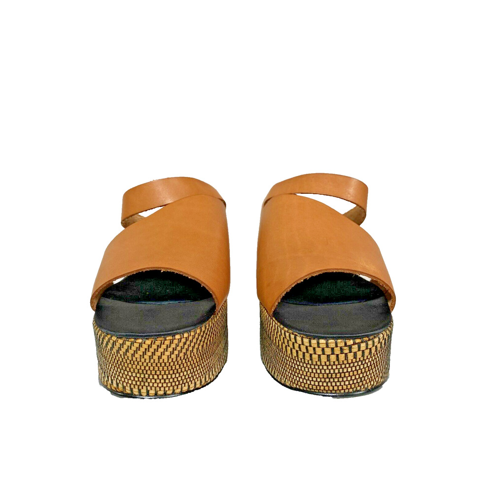 Free People Heeled Sandal Women's Size 40 Demi Platform Brown Leather Slip On - Picture 5 of 9